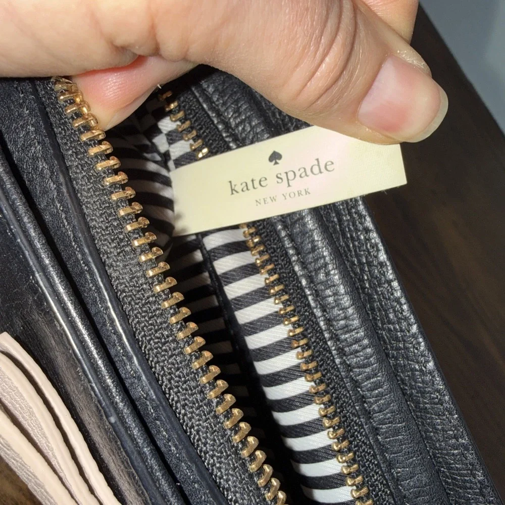 Kate‎ Spade New York Black Beige Pebbled Leather Bow Crossbody Bag PXRU5070